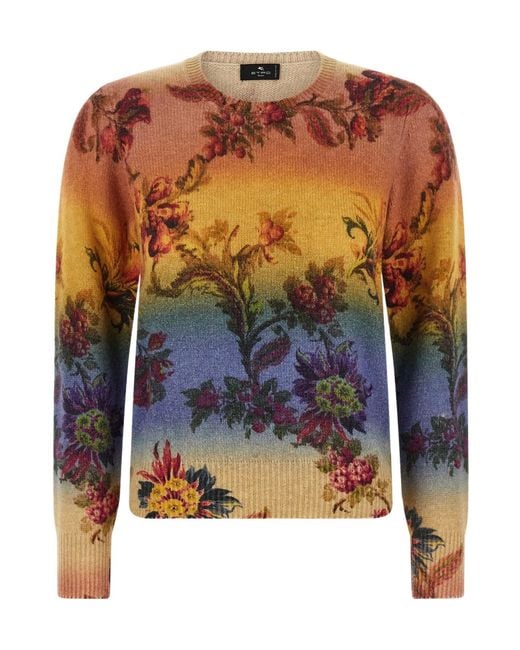 Etro Blue Floral Pattern Sweater