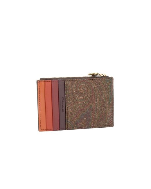 Etro Brown Arnica Paisley Printed Zipped Wallet