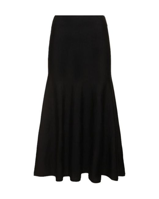 Khaite Black Knitted Wool-Blended Mid-Length Skirt