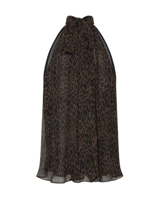 ROTATE BIRGER CHRISTENSEN Black Halterneck Bow Top Leopard