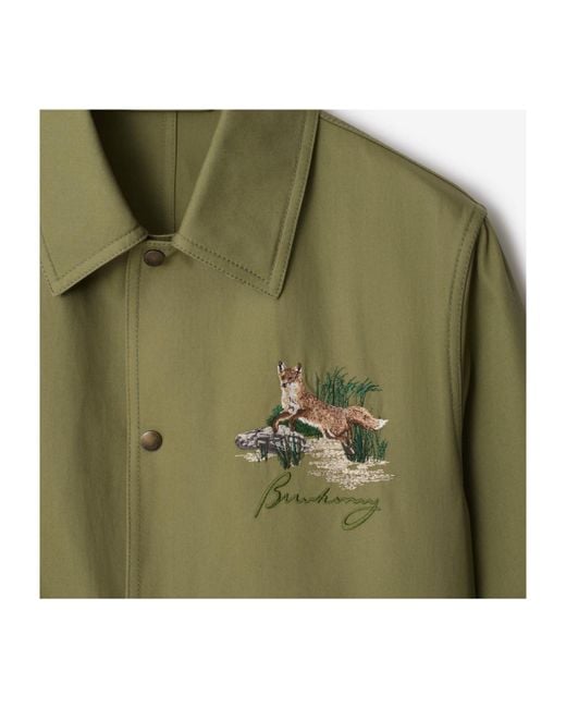 Burberry Green Fox Logo Embroidered Press-Stud Jacket for men