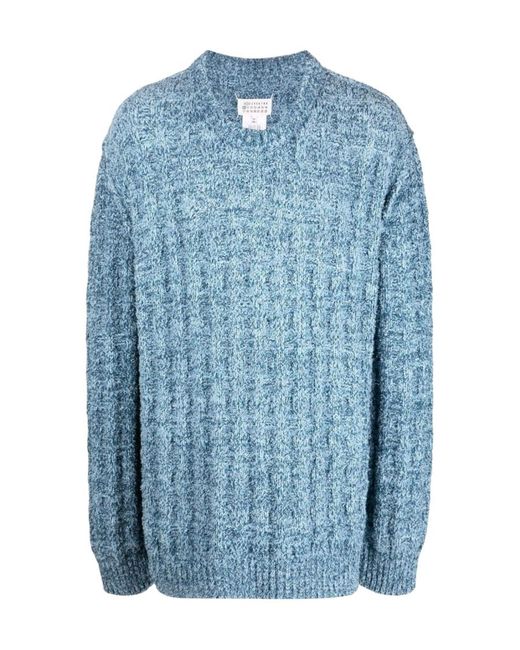 Maison Margiela Blue Ribbed-Knit Crew-Neck Jumper for men