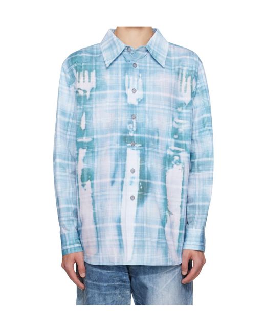 ANDERSSON BELL Blue Trompe L'Oeil Printed Check Shirt for men