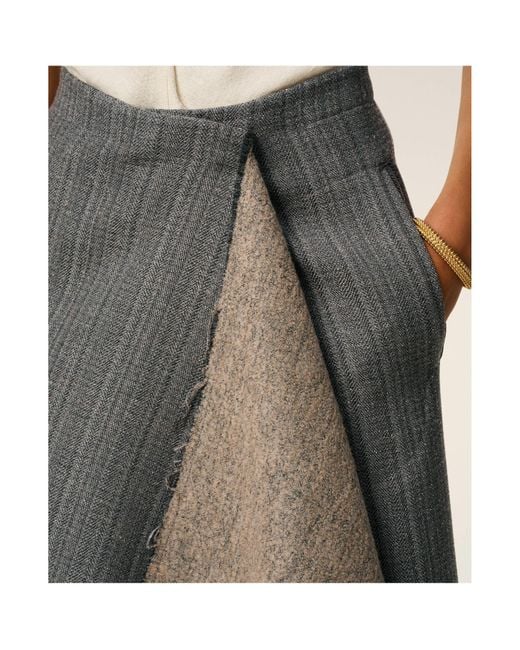 AMI Gray Wool Herringbone Wrap Midi Skirt