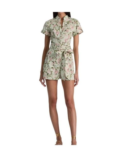 Alice + Olivia White Floral-Print Belted Playsuit