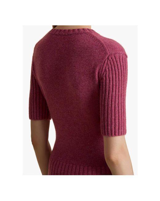 Khaite Pink Mia Cashmere Short-Sleeve Sweater