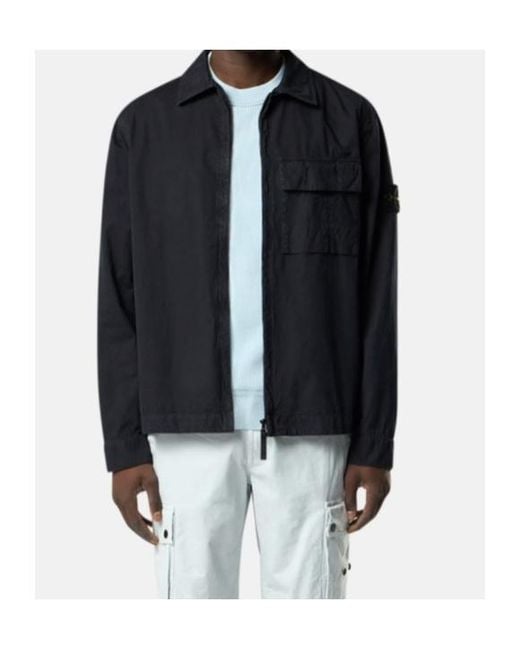 Stone Island Blue Logo Patch Pocket Detail Shirt for men