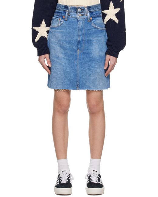Re/done Blue Double Waisted Denim Skirt