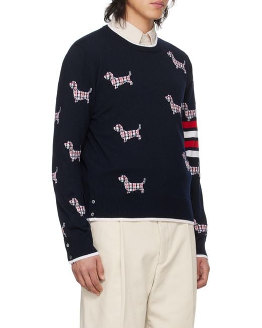 Thom Browne Blue 4-Bar Stripe Grosgrain Loop Jumper for men