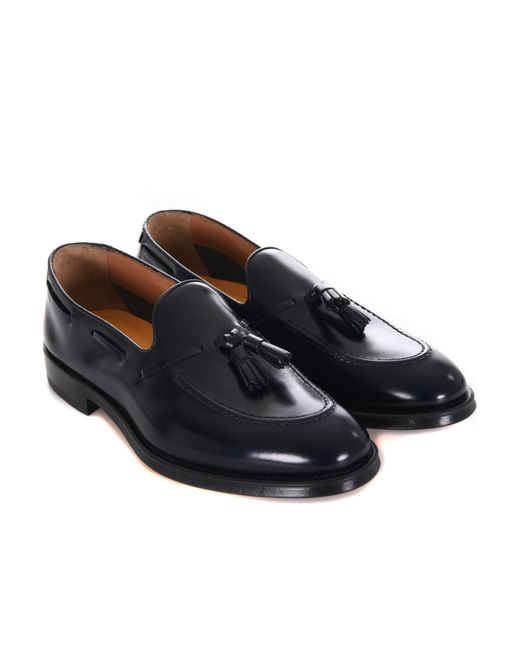 Doucal's Blue Almond Toe Tasseled Loafers for men