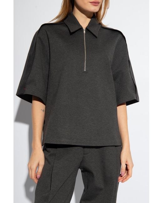 Victoria Beckham Black Pointed-Collar Mélange Jersey Top