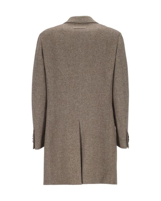 Zegna Brown Herringbone Single-Breasted Coat for men