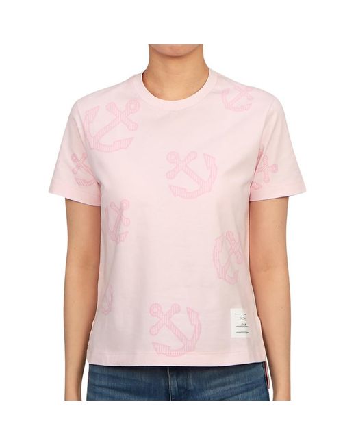 Thom Browne Pink Anchor Printed Crewneck T-Shirt