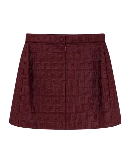 Fendi Red Ff Quilted Front-Slit Mini Skirt