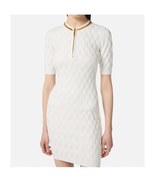 Elisabetta Franchi White Embellished Knitted Mini Dress