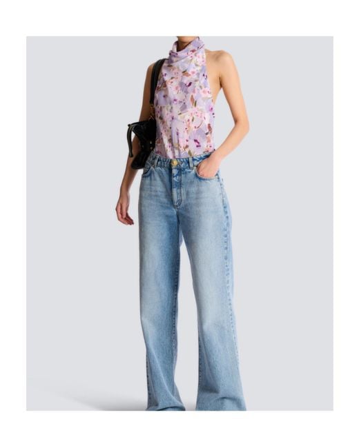 Balmain Purple Floral Halterneck Top