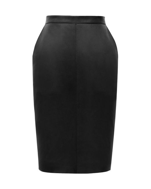 Saint Laurent Black Cassandre Leather Pencil Skirt