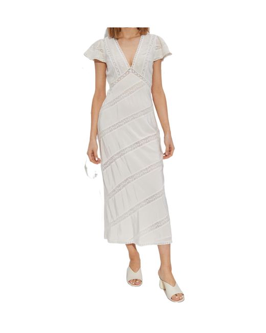 LoveShackFancy White Lace Trim Midi Dress