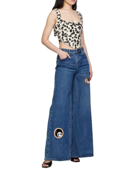 Area Blue Dalmatian-Print Denim Corset Top