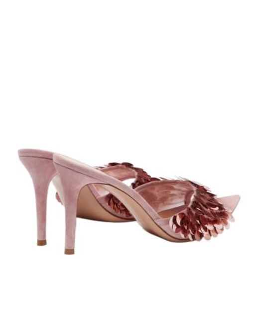 Gianvito Rossi Pink Suede-Trimmed Mesh Mules