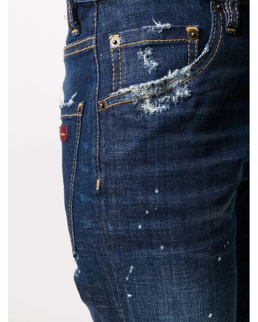 DSquared² Blue Distressed Slim-Fit Jeans