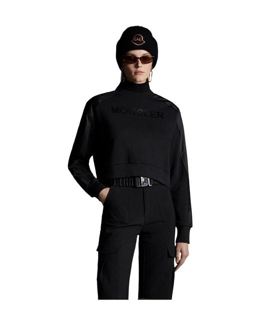 Moncler Black Logo-Lettering Cropped Sweatshirt
