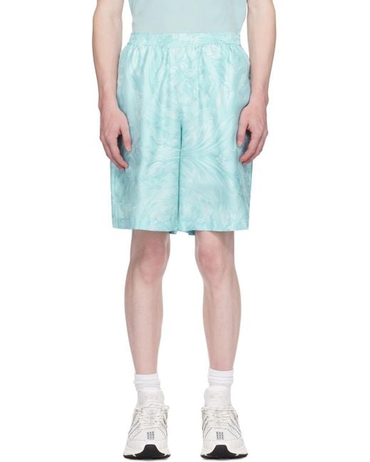 Versace Blue Barocco-Printed Elasticated Waistband Shorts for men