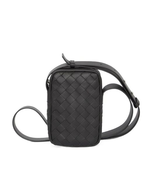 Bottega Veneta Black Intrecciato Strapped Crossbody Bag for men