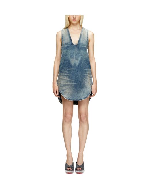 DIESEL Blue Sleeveless Vneck Denim Short Dress