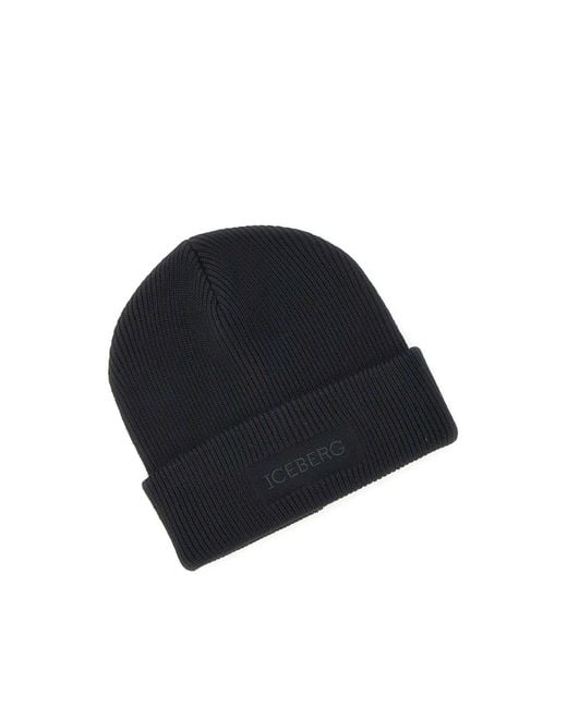 Iceberg Blue Ribbed Logo Beanie Hat for men