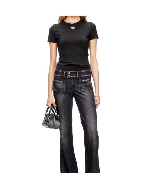 DIESEL Black T-Uncutieslong-Od Metallic Oval D T-Shirt
