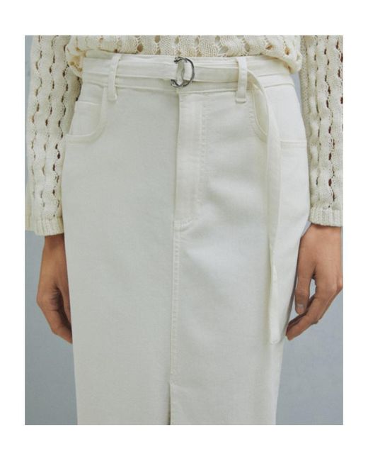 Marella White Straight-Fit Stretch Bull Denim Skirt