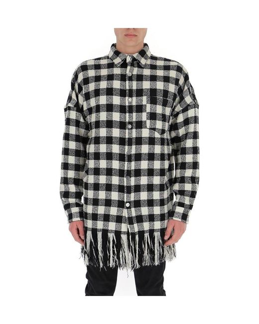 Palm Angels Gray Fringed Check-Print Jacket for men