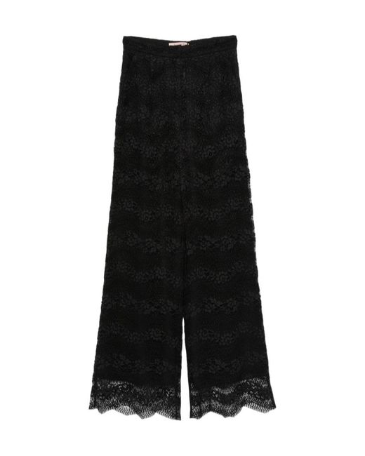 Twinset Black Wide Fit Macramé Lace Trousers