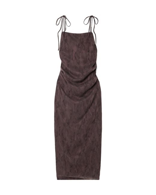 St. Agni Purple Gathered Washed Satin-Jacquard Maxi Dress