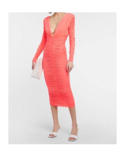 Alex Perry Red Marin Ruched Midi Dress