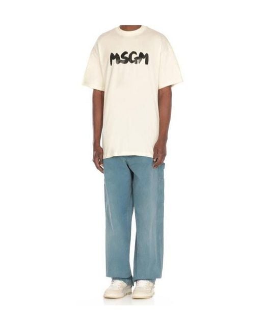 MSGM White Logo-Printed Crewneck T-Shirt for men