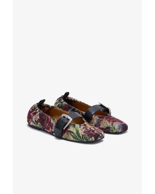 Ganni Brown Tapestry Buckle Strap Ballerinas