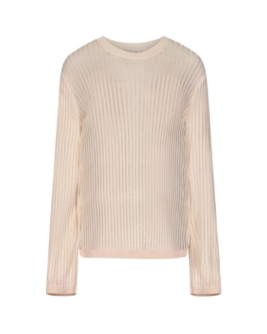 Loulou de Saison Natural Hedora Sheer Ribbed Knitted Sweater