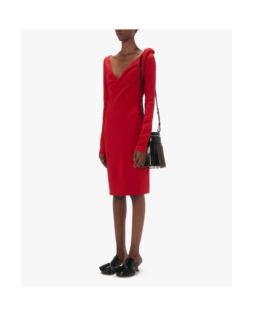 J.W. Anderson Red Jw Anderson V-Neck Ruched Midi Dress