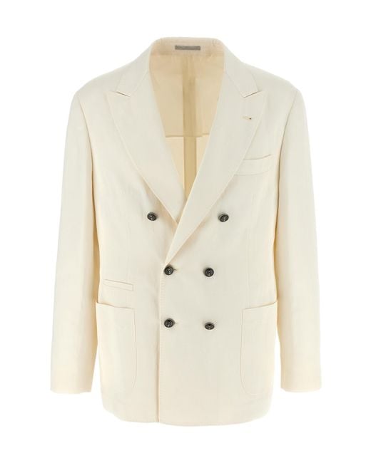 Brunello Cucinelli White Double-Breasted Blazer for men