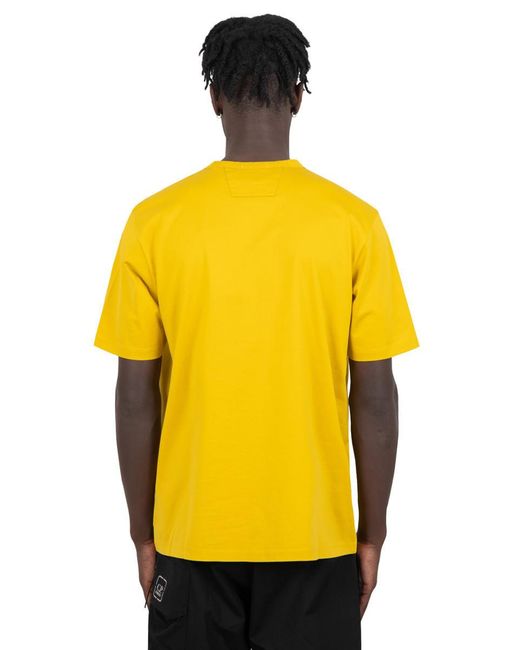 C P Company Yellow Slogan-Print Cotton T-Shirt for men
