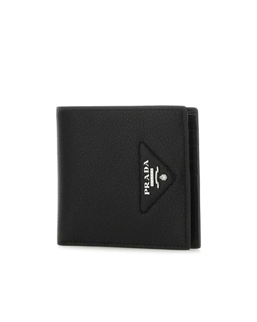 Prada Black Logo Plaque Bi-Fold Wallet for men