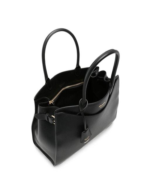 Prada Black Structured Leather Tote Bag
