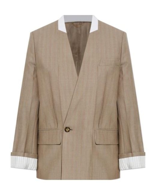 Victoria Beckham Brown Collarless Double-Breasted Blazer