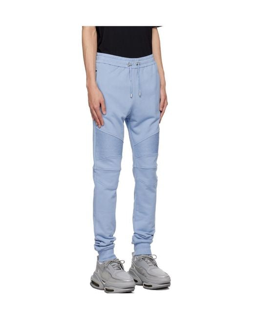 Balmain Blue Logo Printed Drawstring Track Pants for men