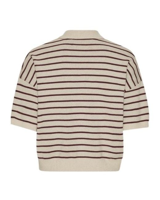 ROTATE BIRGER CHRISTENSEN Natural Striped Cropped Polo Top