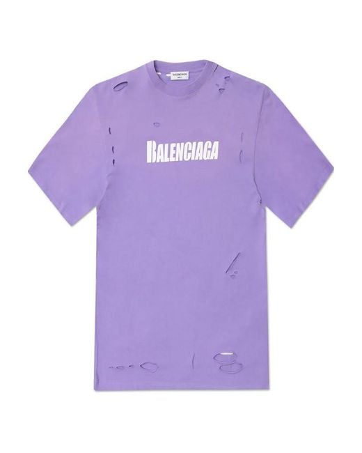 Balenciaga Purple Destroyed Wide T-Shirt