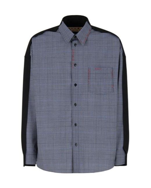 Marni Blue Check-Patterned Buttoned Shirt for men