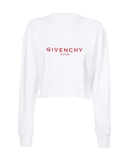 Givenchy White Logo Printed Cropped Sweatshirt